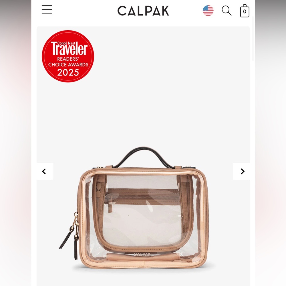 Calpak Medium Clear Cosmetics Case in Caramel